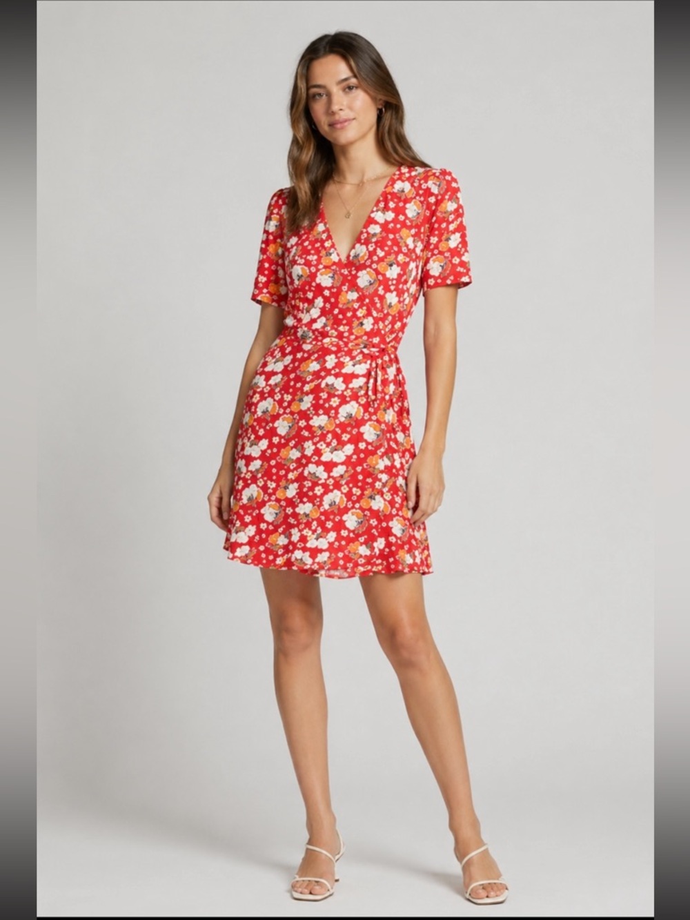 & Other Stories Red Floral Scalloped Red/White Wrap Dress